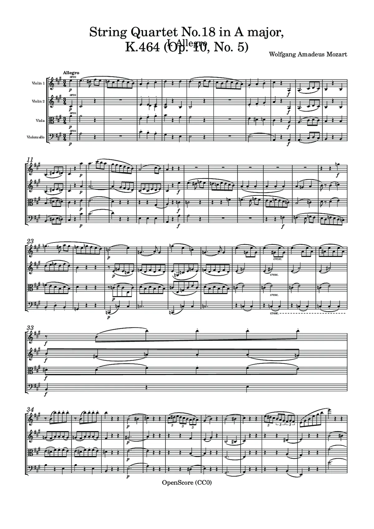 String Quartet No.18 in A major, K.464 (Op. 10, No. 5) - Page 1