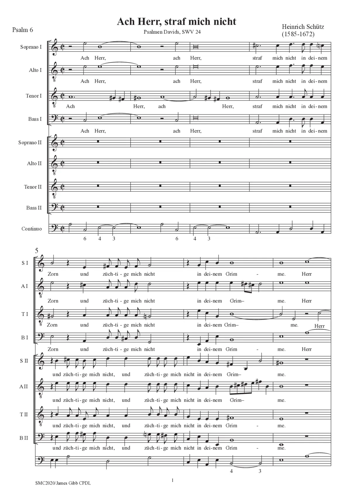 Ach, Herr, straf mich nicht (Psalm 6), SWV 24 - Page 1