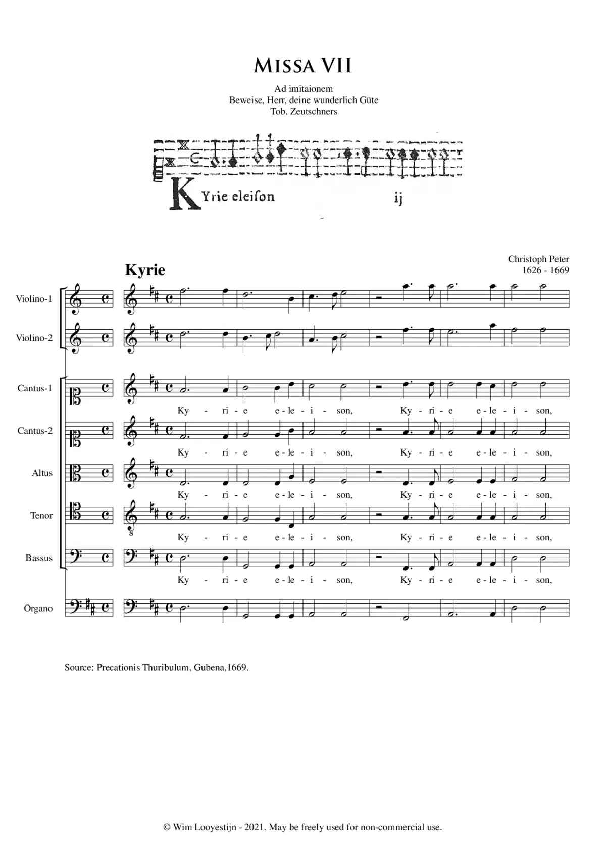 Missa VII a 5 voc. super Beweise Herr dein wunderlich Güte - Page 1