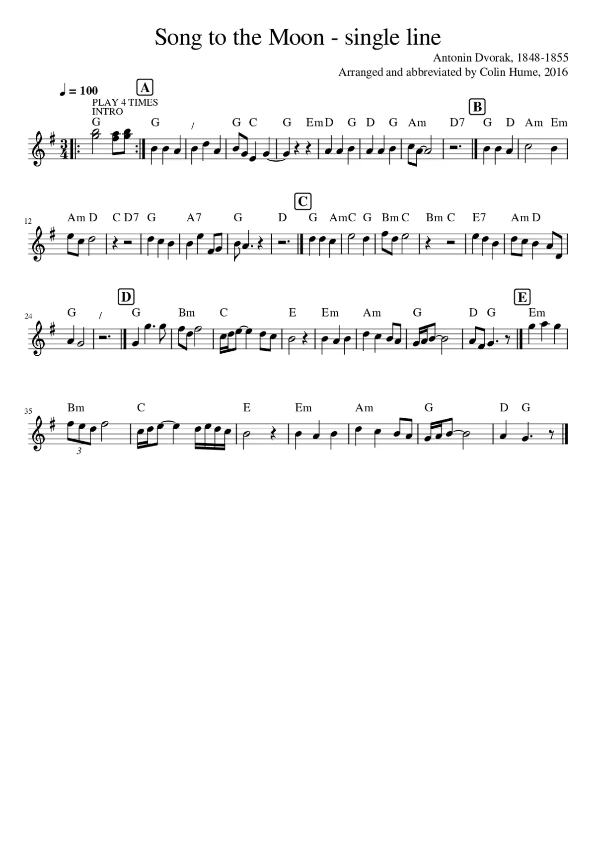 Song to the Moon - single line - Page 1