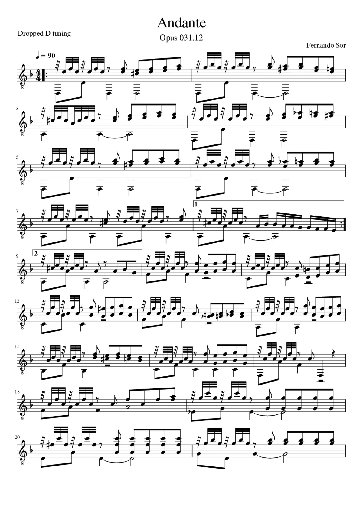 Fernando Sor - Opus 31.12 - Andante - Page 1