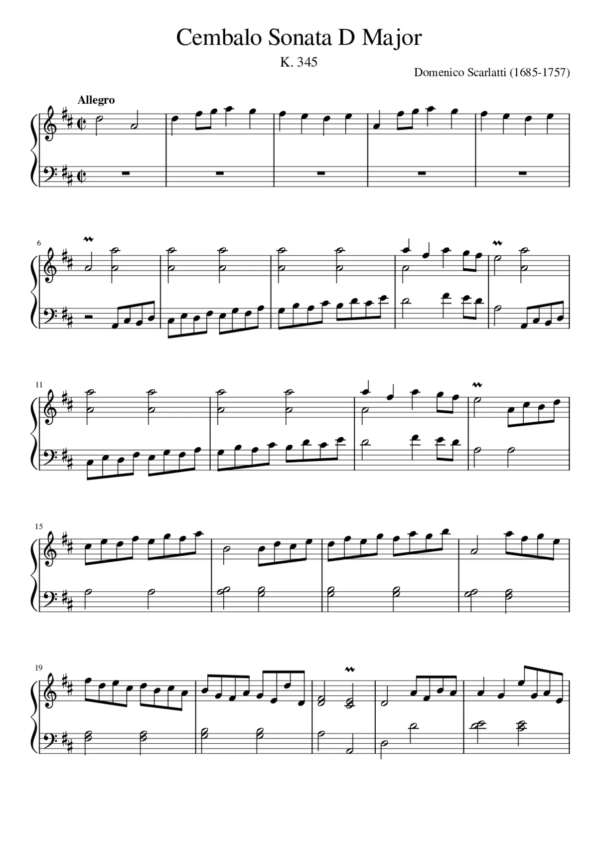 Keyboard Sonata in D major K.345 - Page 1
