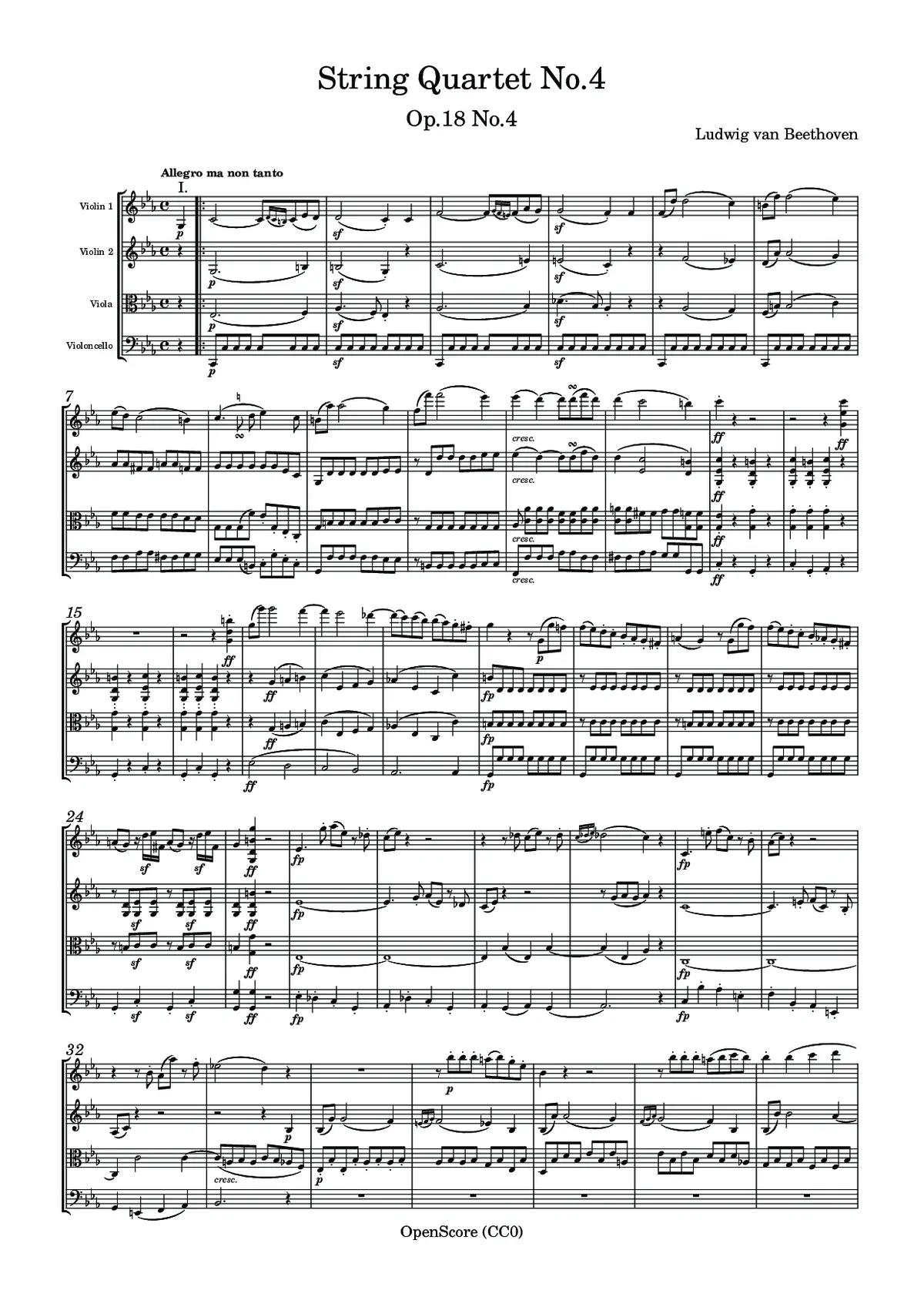 String Quartet No.4, Op.18 No.4 - Page 1