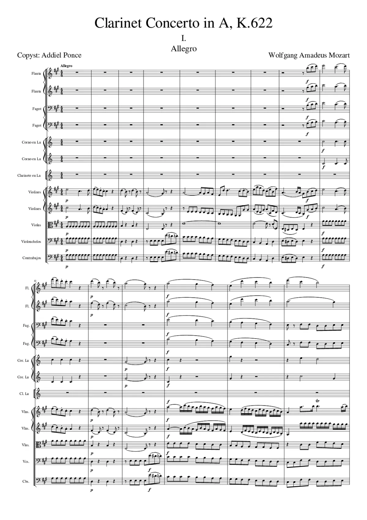 Clarinet Concerto in A major K.622 - Page 1