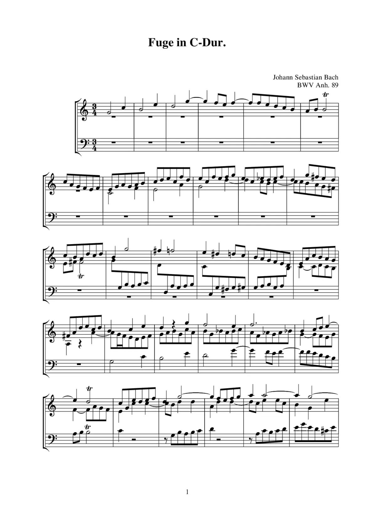Fugue in C major, BWV Anh.89 - Page 1