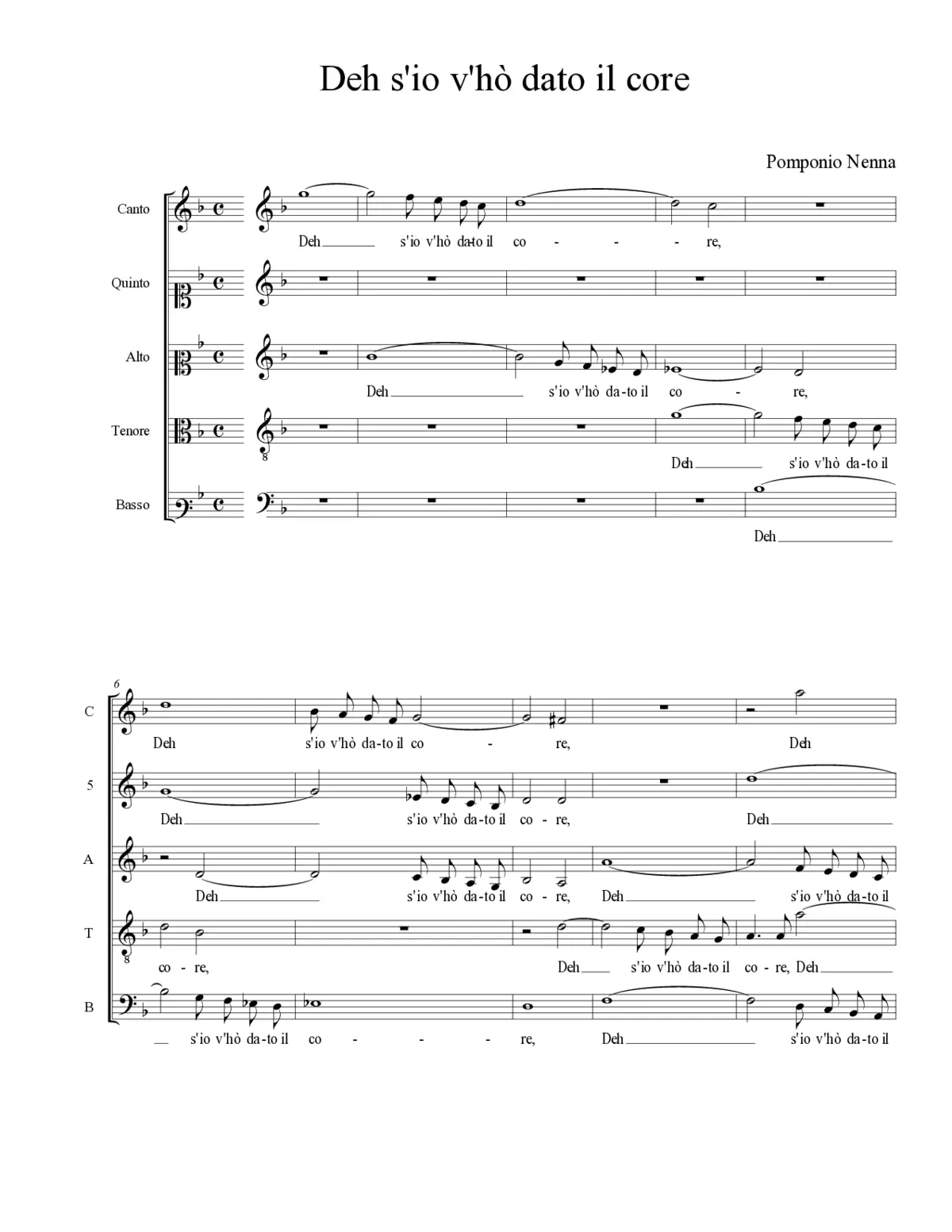 Deh s'io v'hò dato il core - Page 1