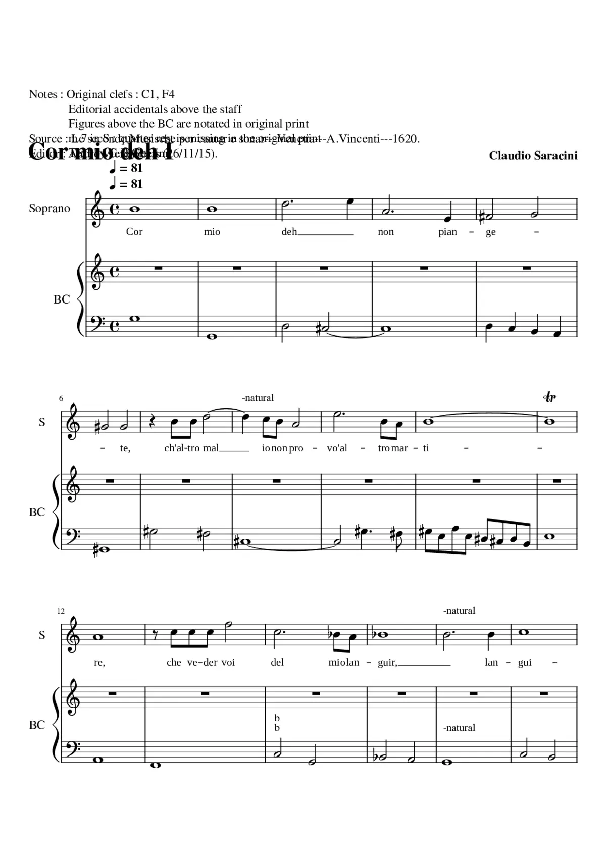 Cor mio deh non piangete - Page 1
