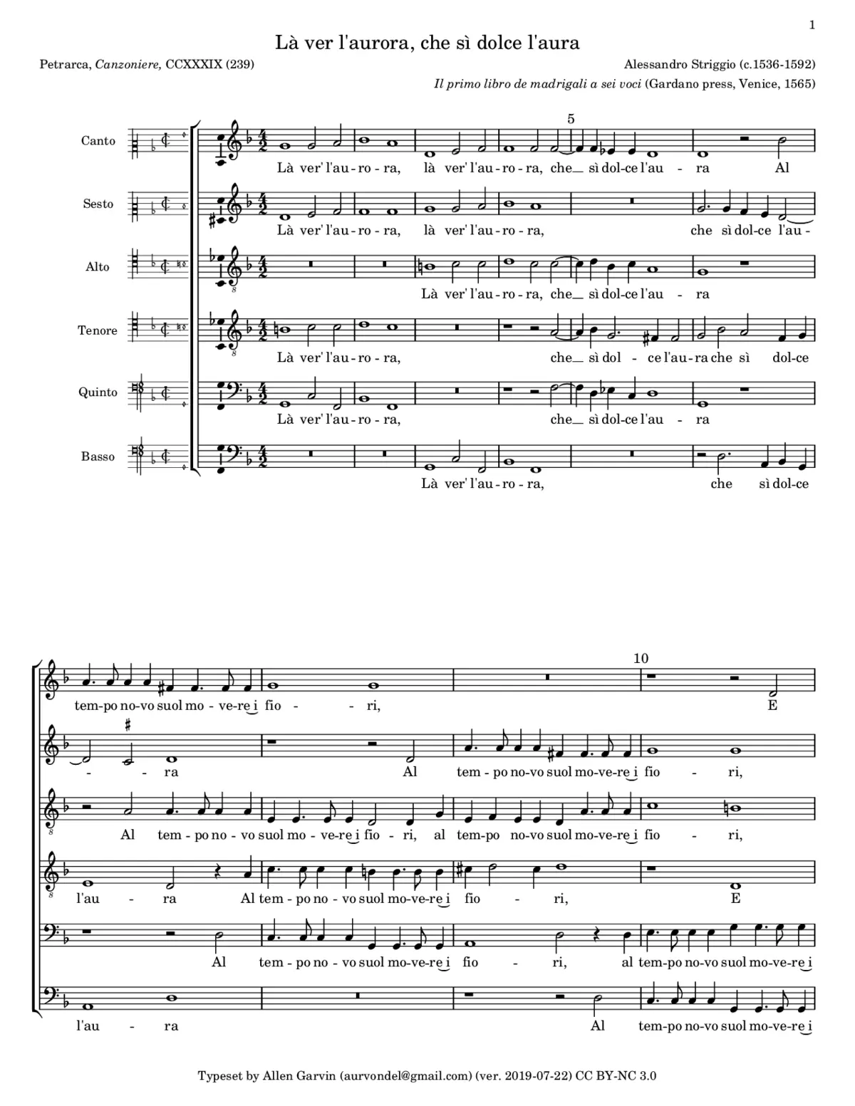 La ver l'aurora, che si dolce l'aura - Page 1