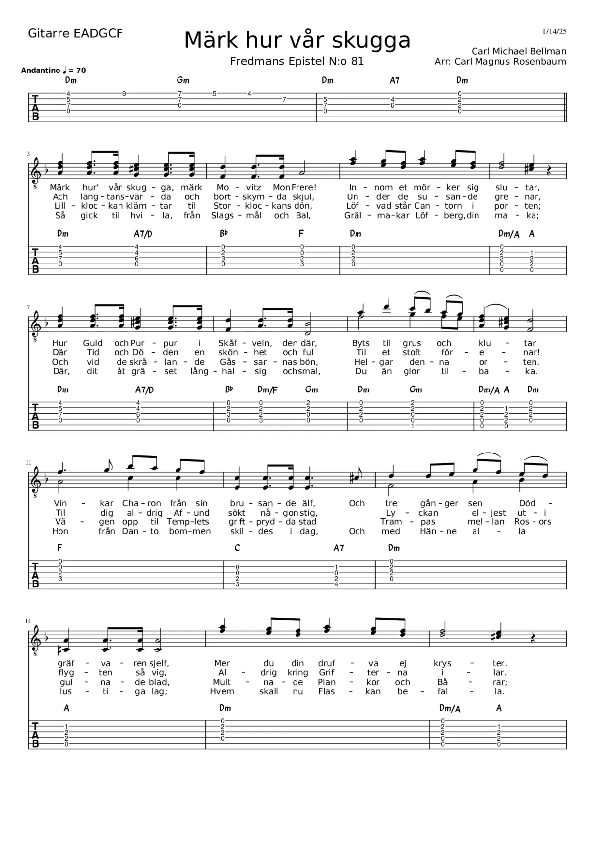 fredmans epistel no 81 märk hur vår skugga - Page 1