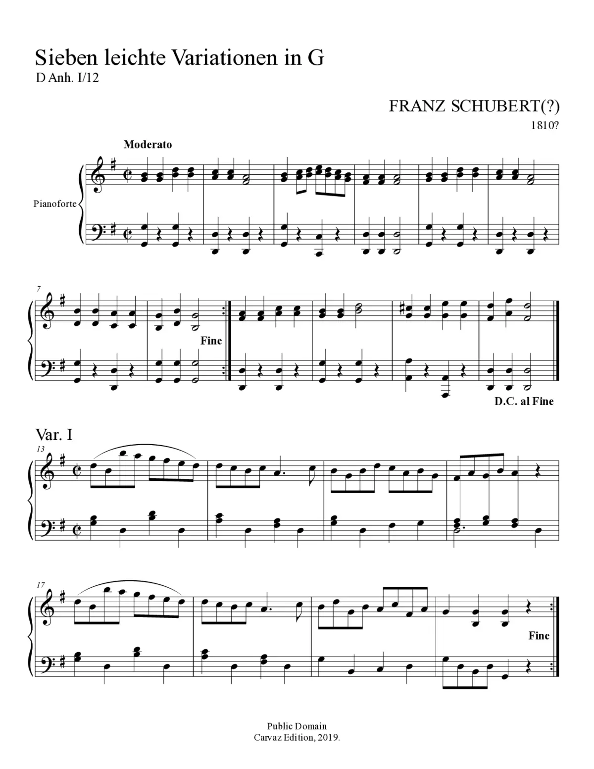7 Easy Variations in G major - Page 1