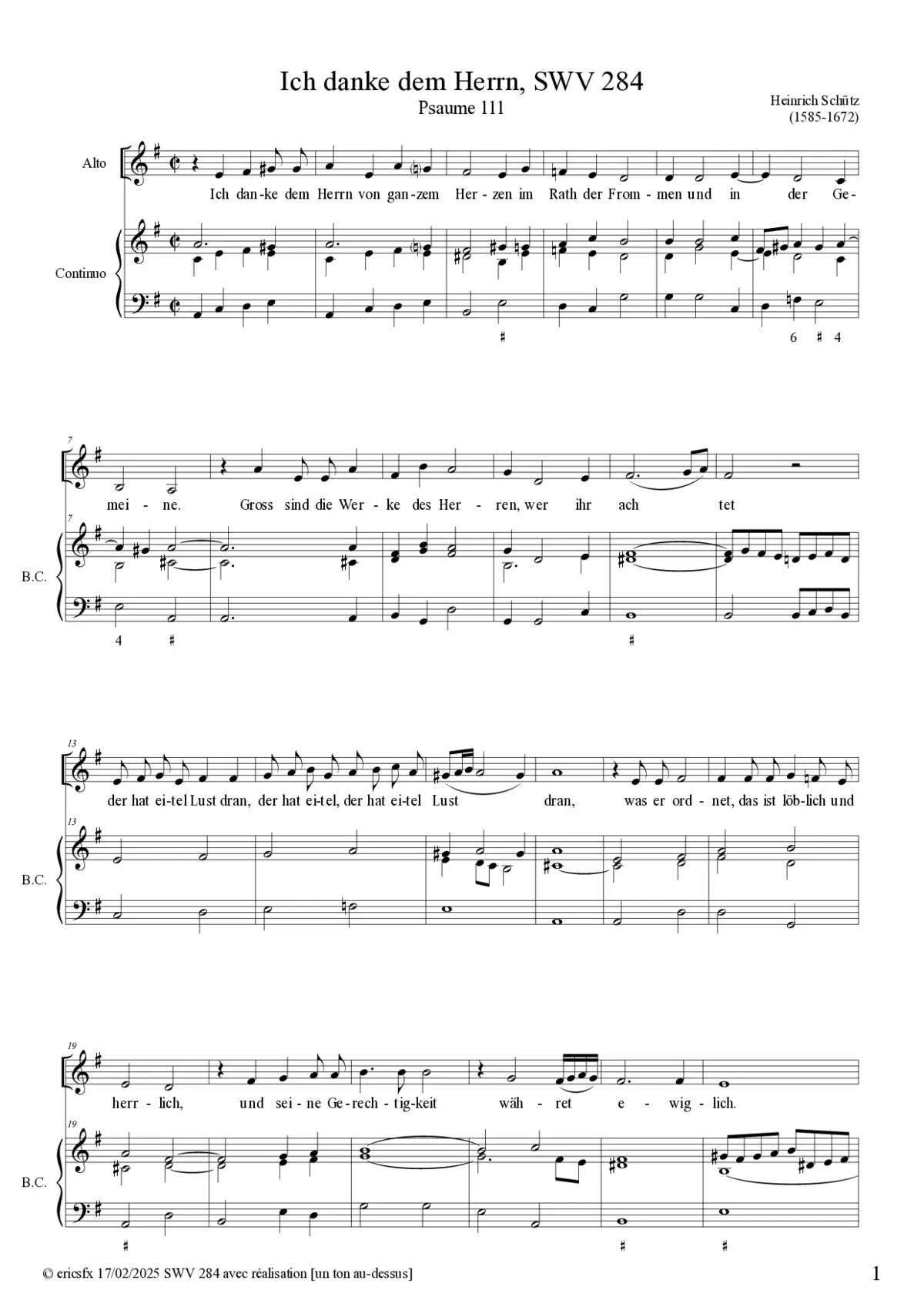 Ich danke dem Herrn von ganzem Herzen, SWV 284 - Page 1