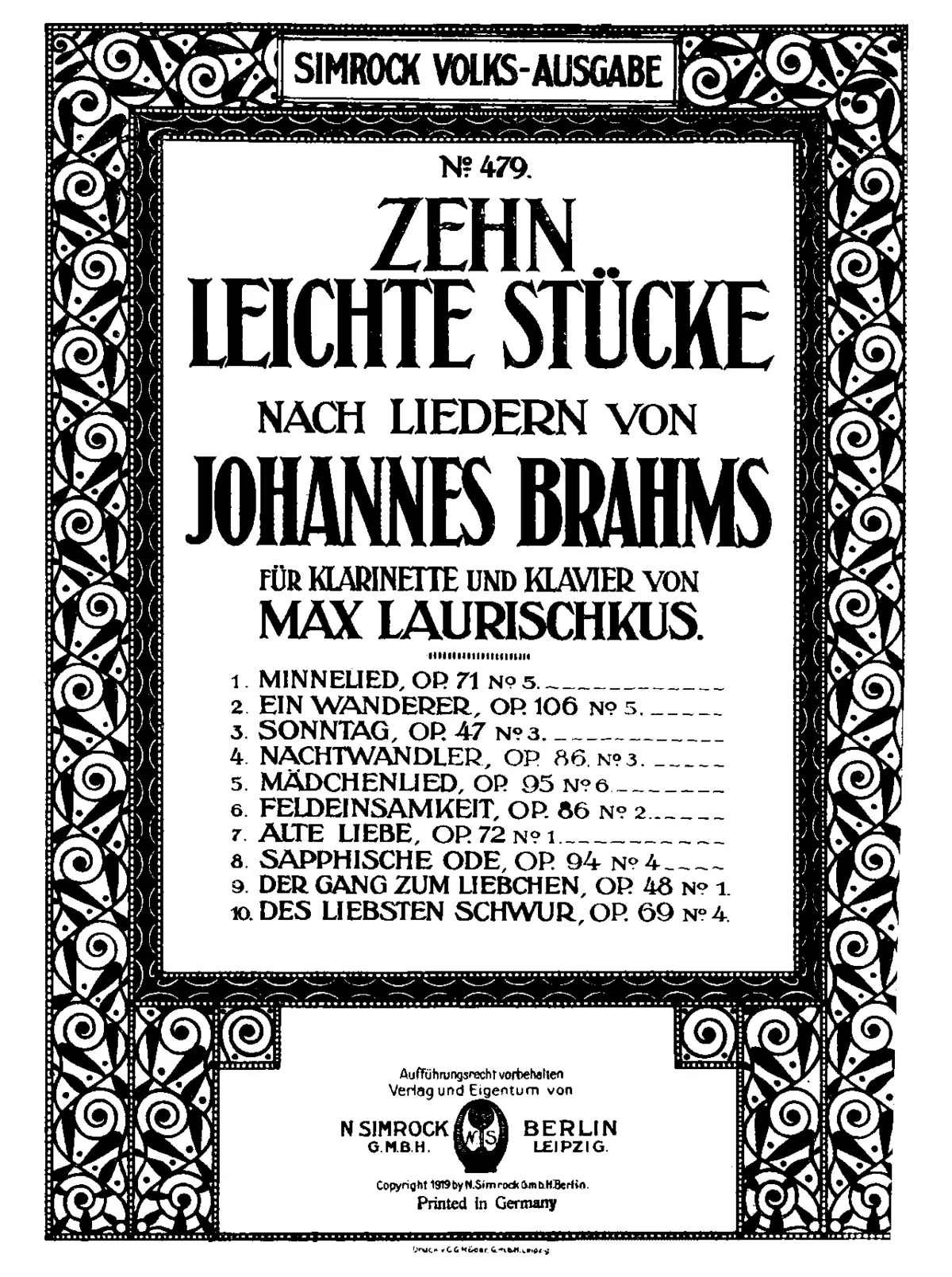 10 Leichte Stücke nach Liedern von Johannes Brahms - Page 1