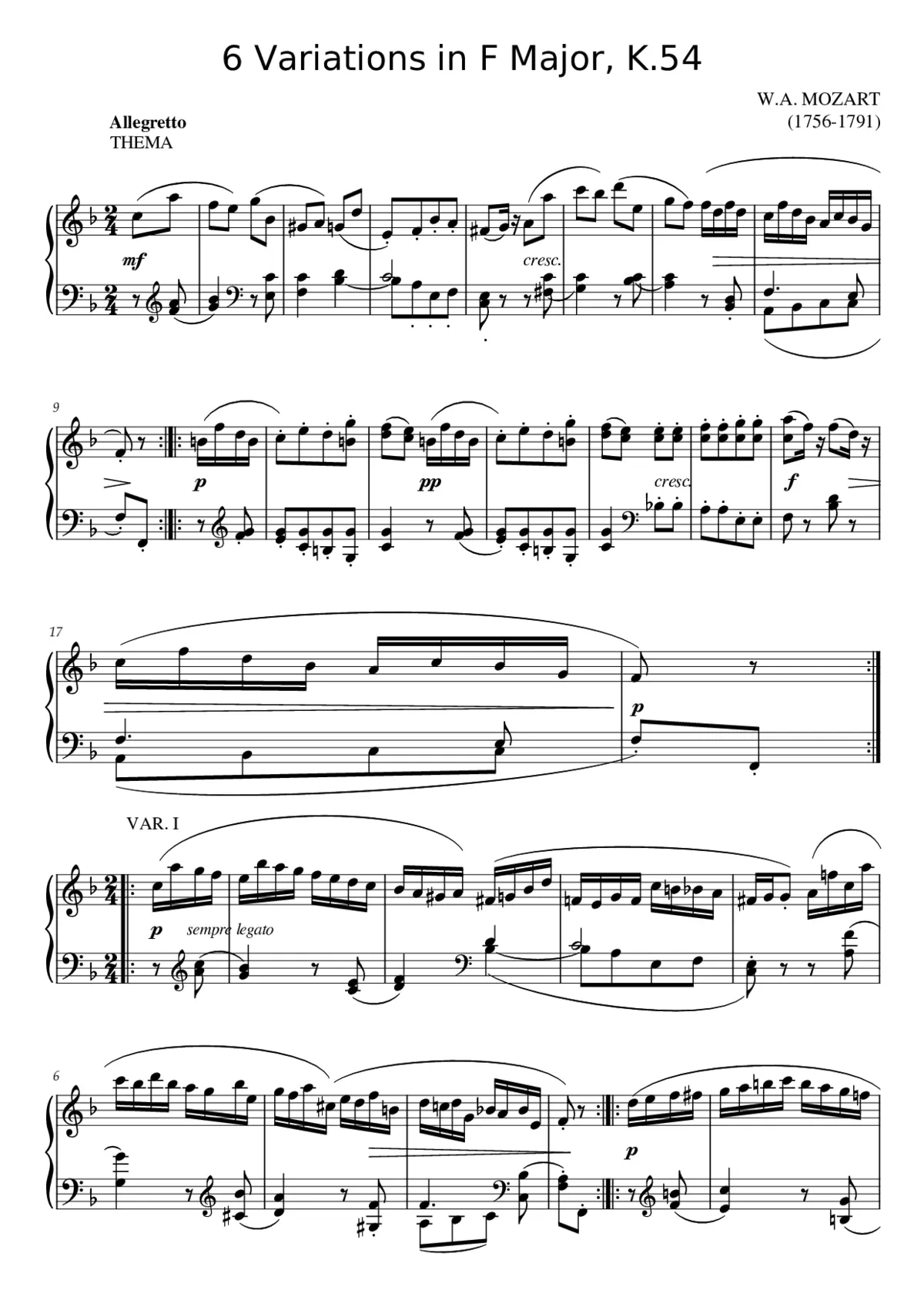 6 Variations in F major K.54 - Page 1