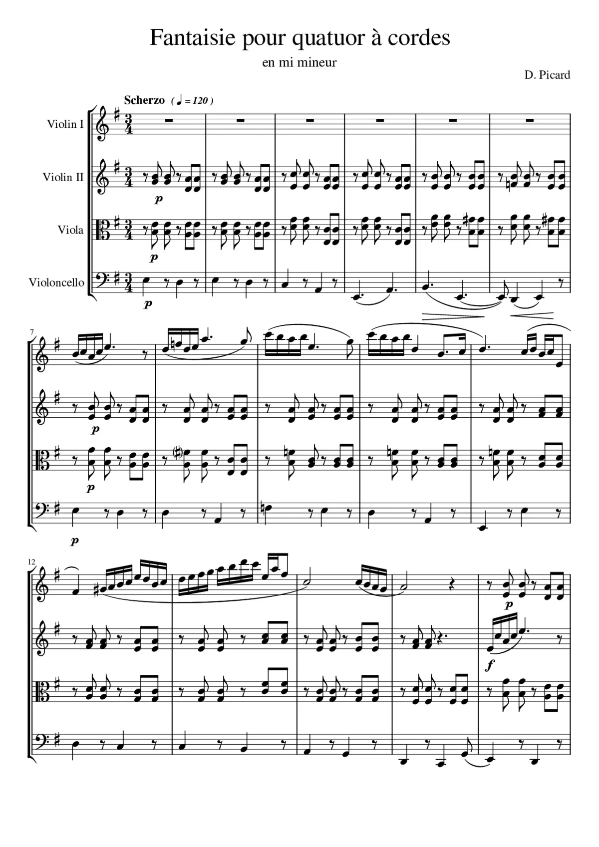 Fantaisie-String quartet n12 in E minor by Dominique Picard - Page 1