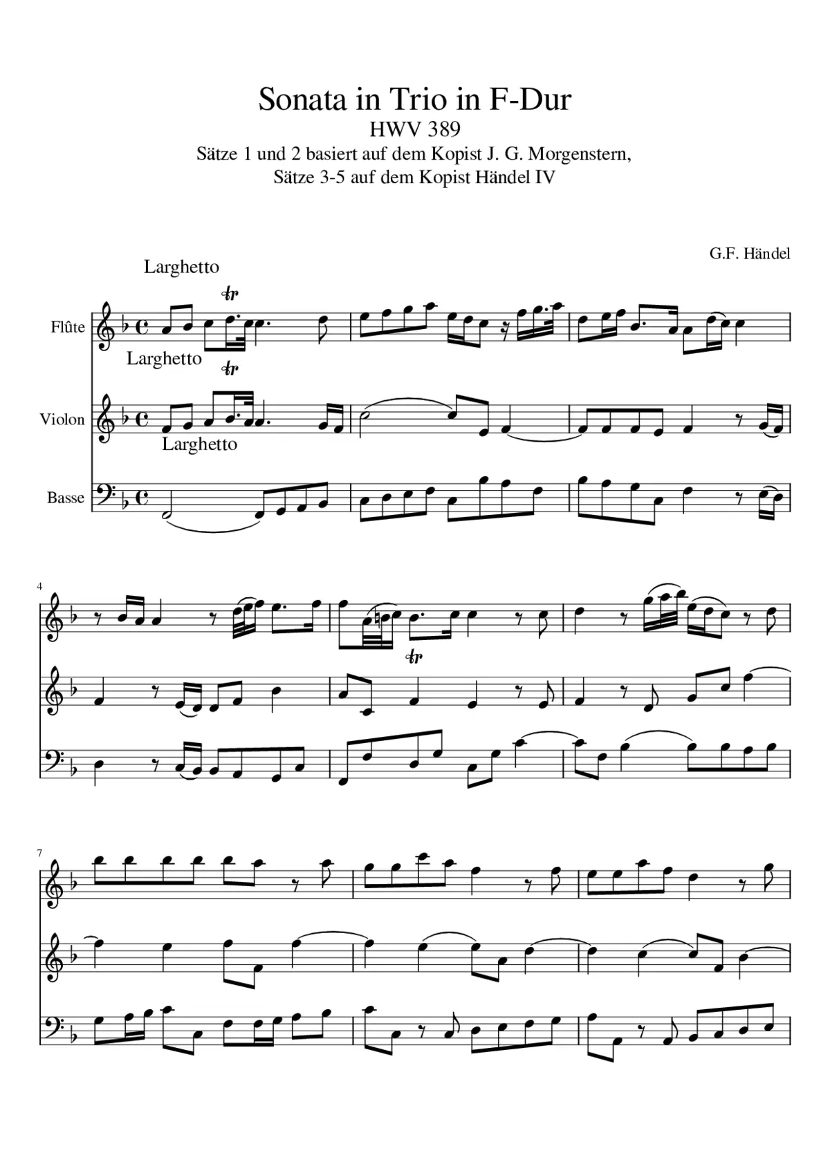 Haendel Sonata in Trio in C sharp minor for FFlute Violin and Continuo - Page 1