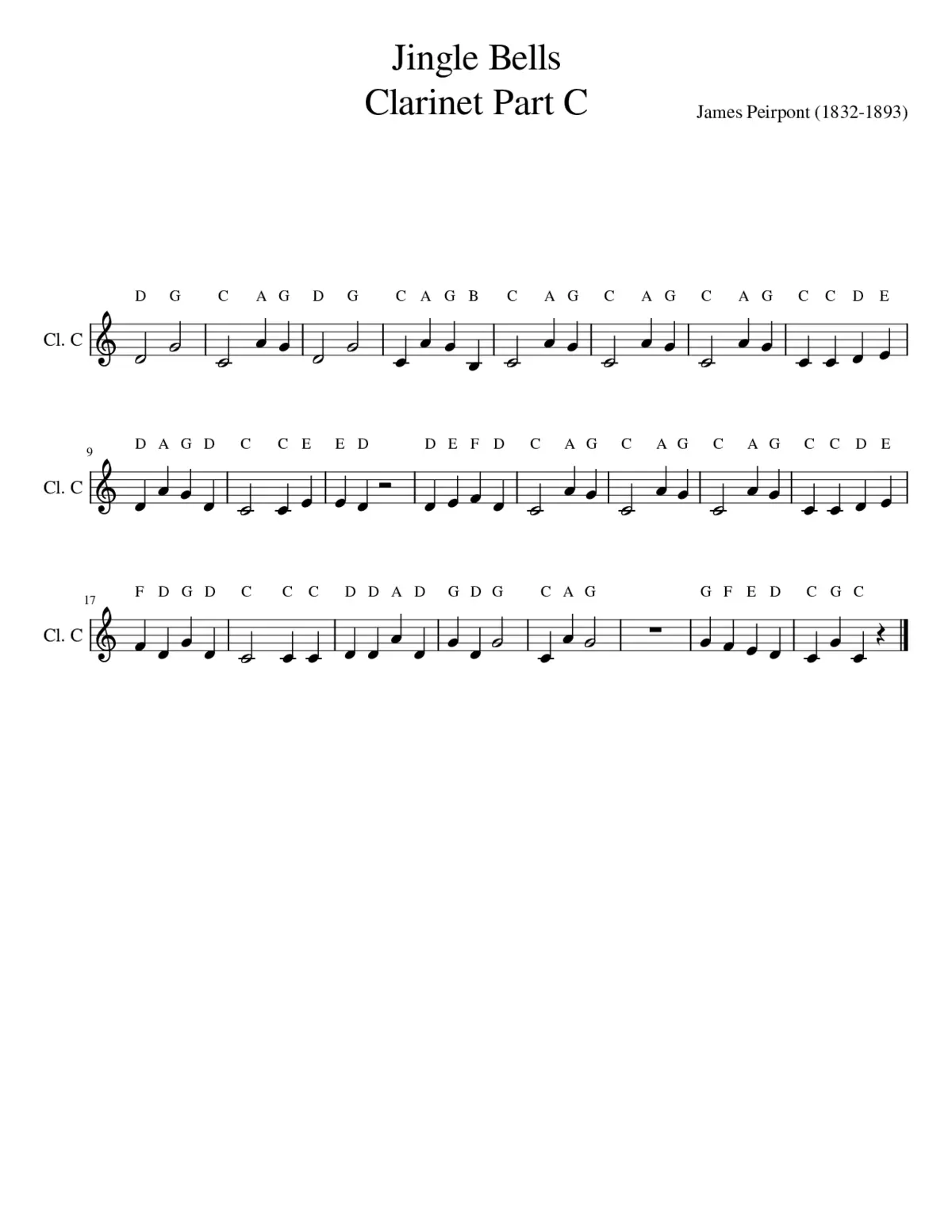 Jingle Bells Clarinet C - Page 1