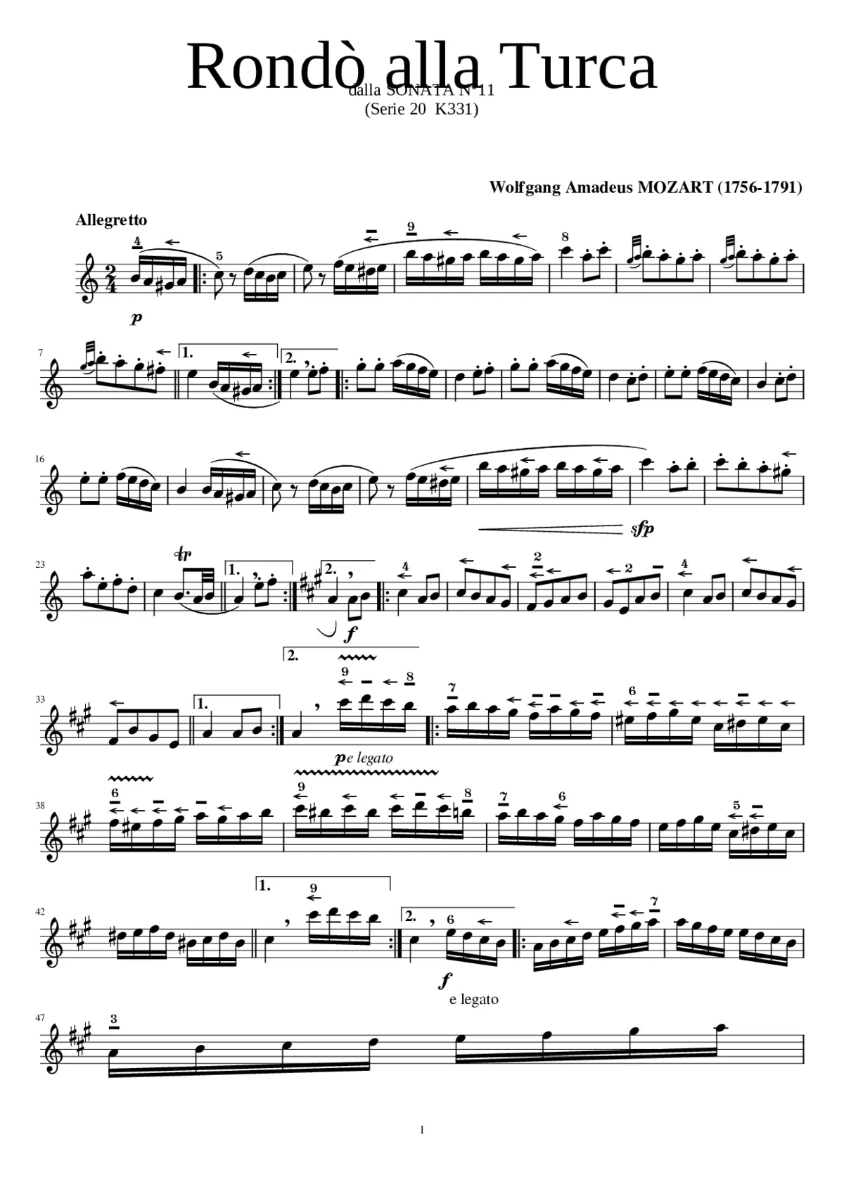 Piano Sonata No. 11 K. 331 (Turkish March) - Page 1