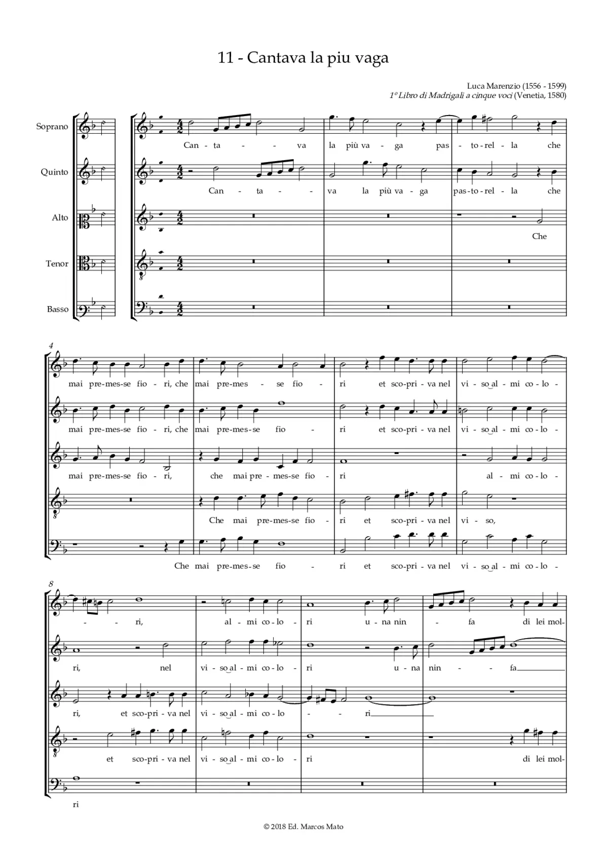 Cantava la più vaga pastorella - Page 1