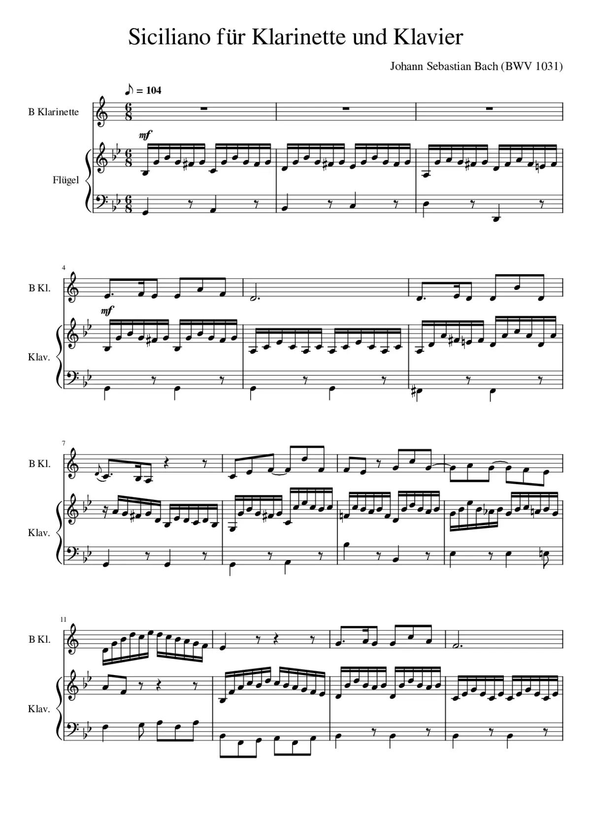 Siciliano für Klarinette und Klavier - Page 1
