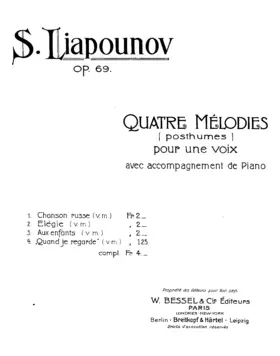 4 Mélodies (posthumes) pour une voix avec accompagnement de piano