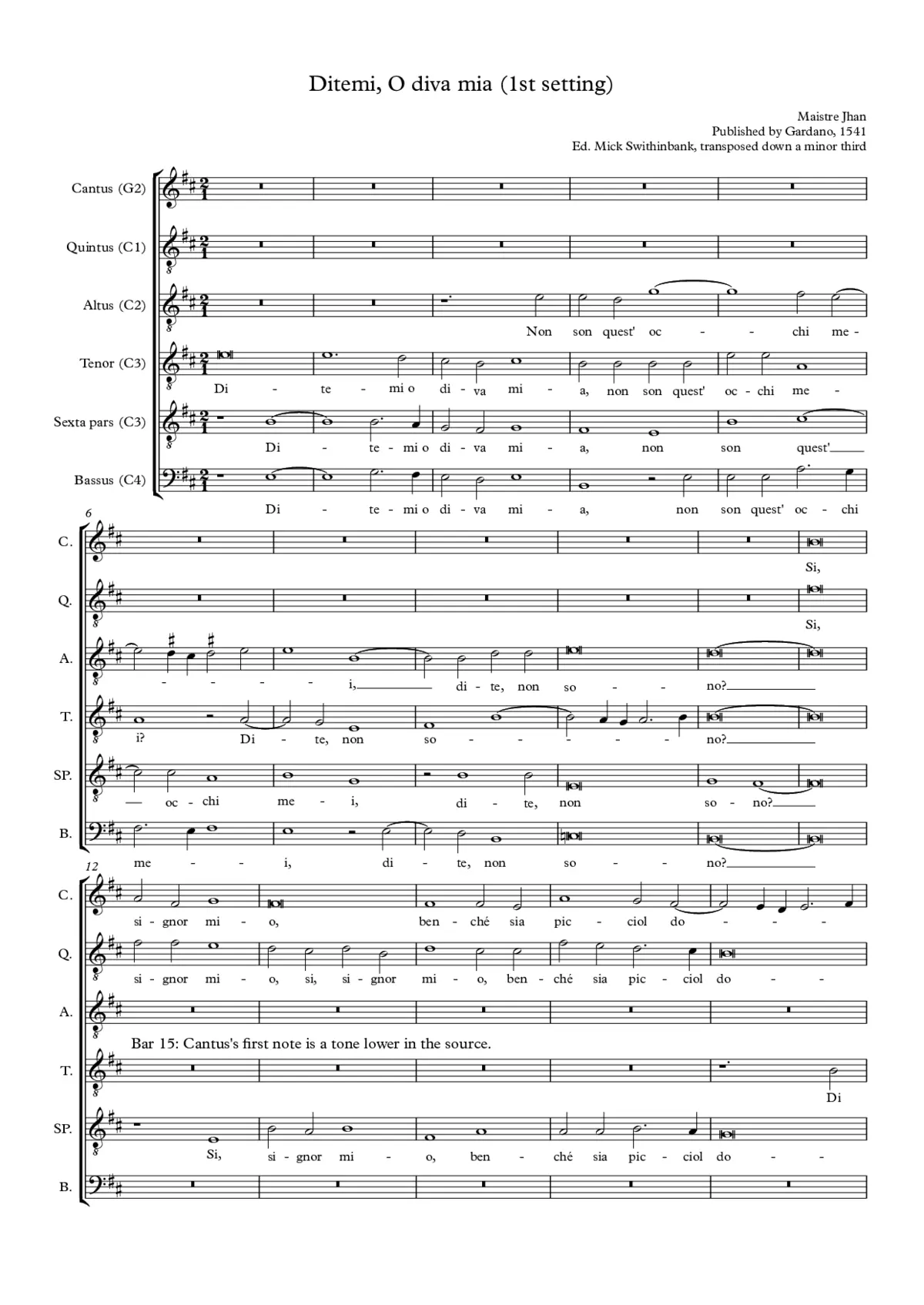 Ditemi, o diva mia (1st setting) - Page 1