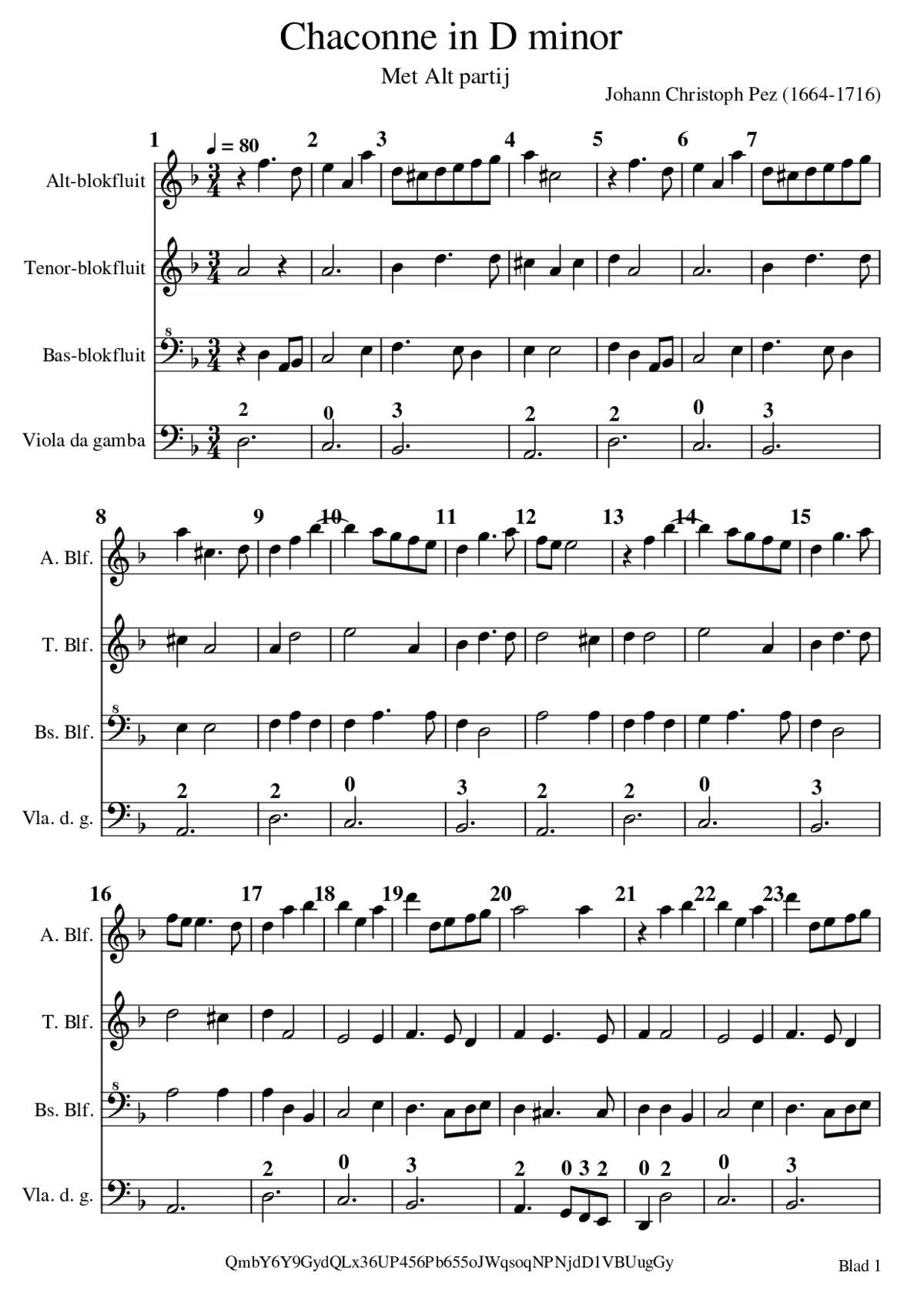 Prez Johann Christoph Chaconne in D minor met Alt partij - Page 1