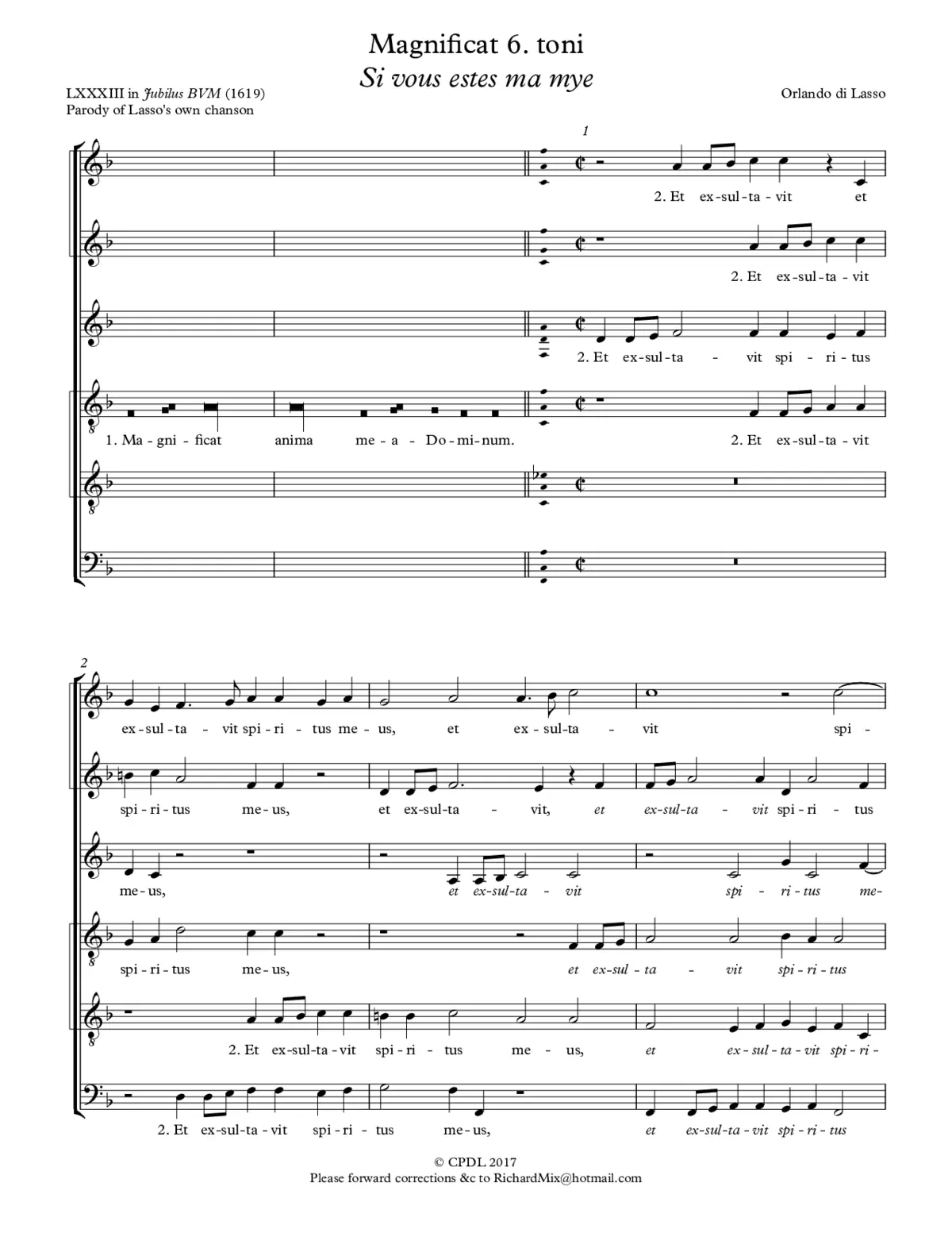 Magnificat Si vous estes m’amie - Page 1