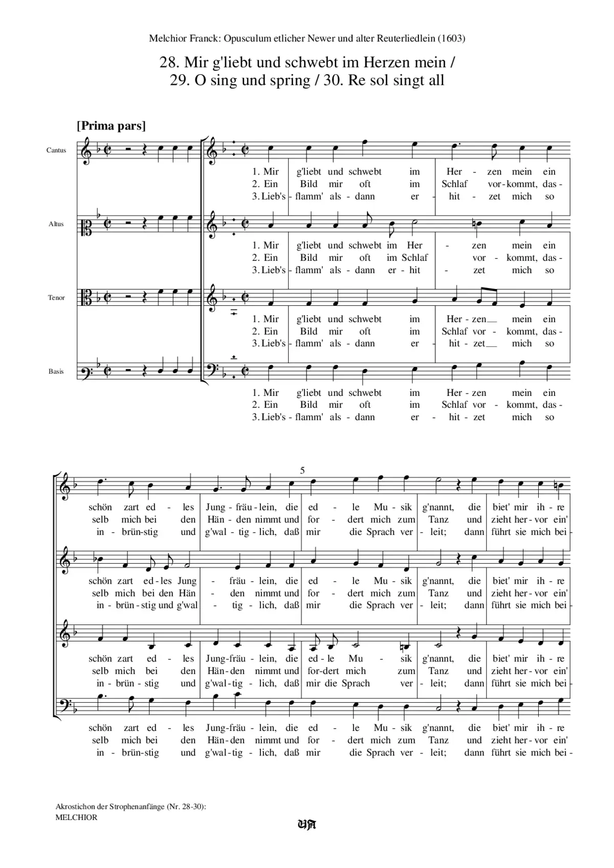 Mir g'liebt und schwebt im Herzen mein / O sing und spring / Re sol singt all - Page 1