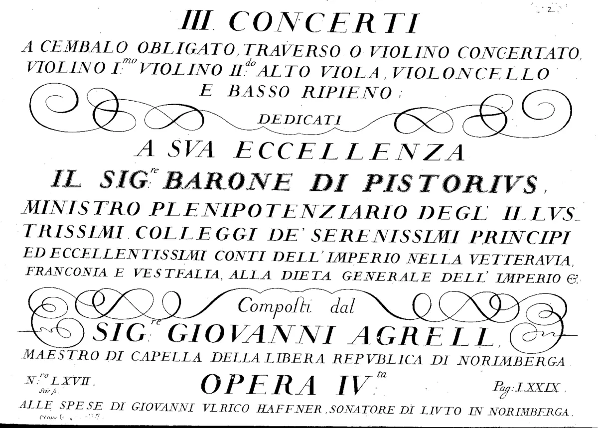 III Concerti a Cembalo Obligato, Traverso o Violino Concertato, Violino I:mo, Violino II:do, Alto Viola, Violoncello e Basso Ripieno - Page 1