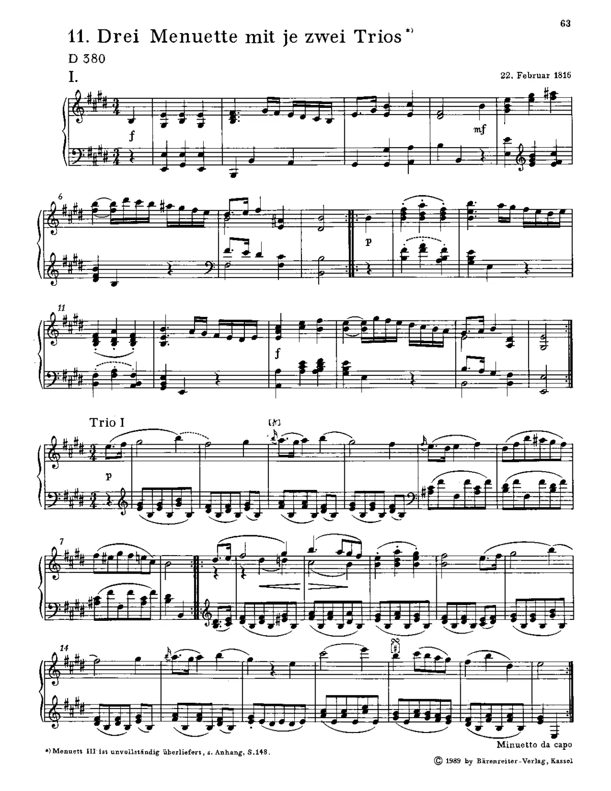 3 Minuets, each with 2 Trios - Page 1