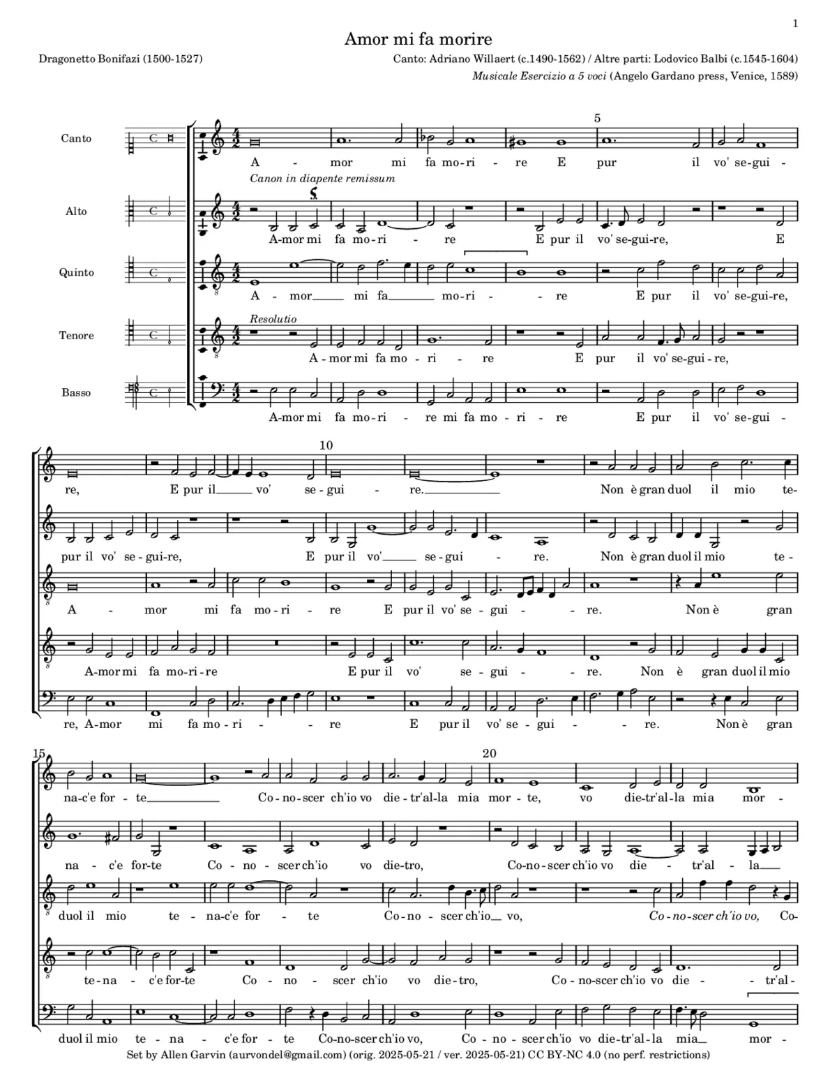 Amor mi fa morire - Page 1