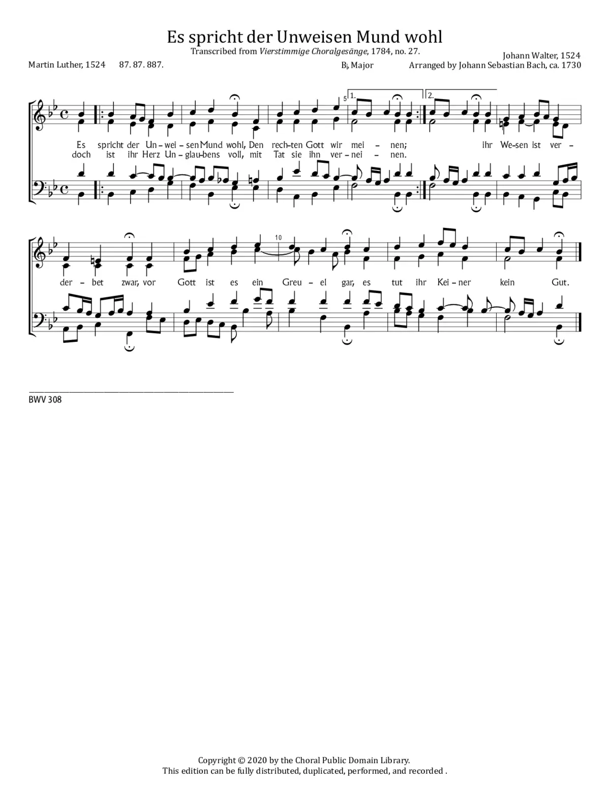 Es spricht der Unweisen Mund wohl, BWV 308 - Page 1