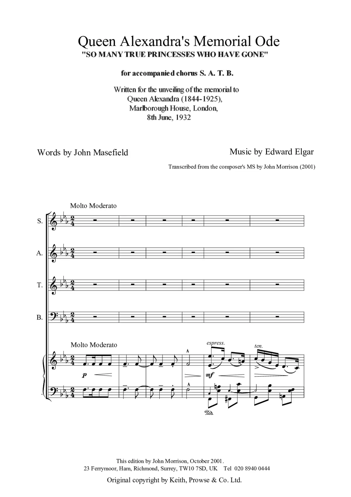 Queen Alexandra's Memorial Ode - Page 1