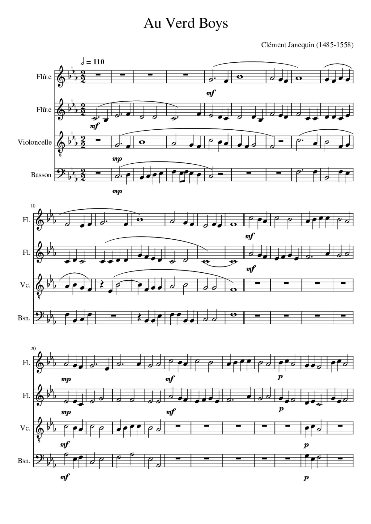 Au Verd Boys (Early French Renaissance Music) - Page 1