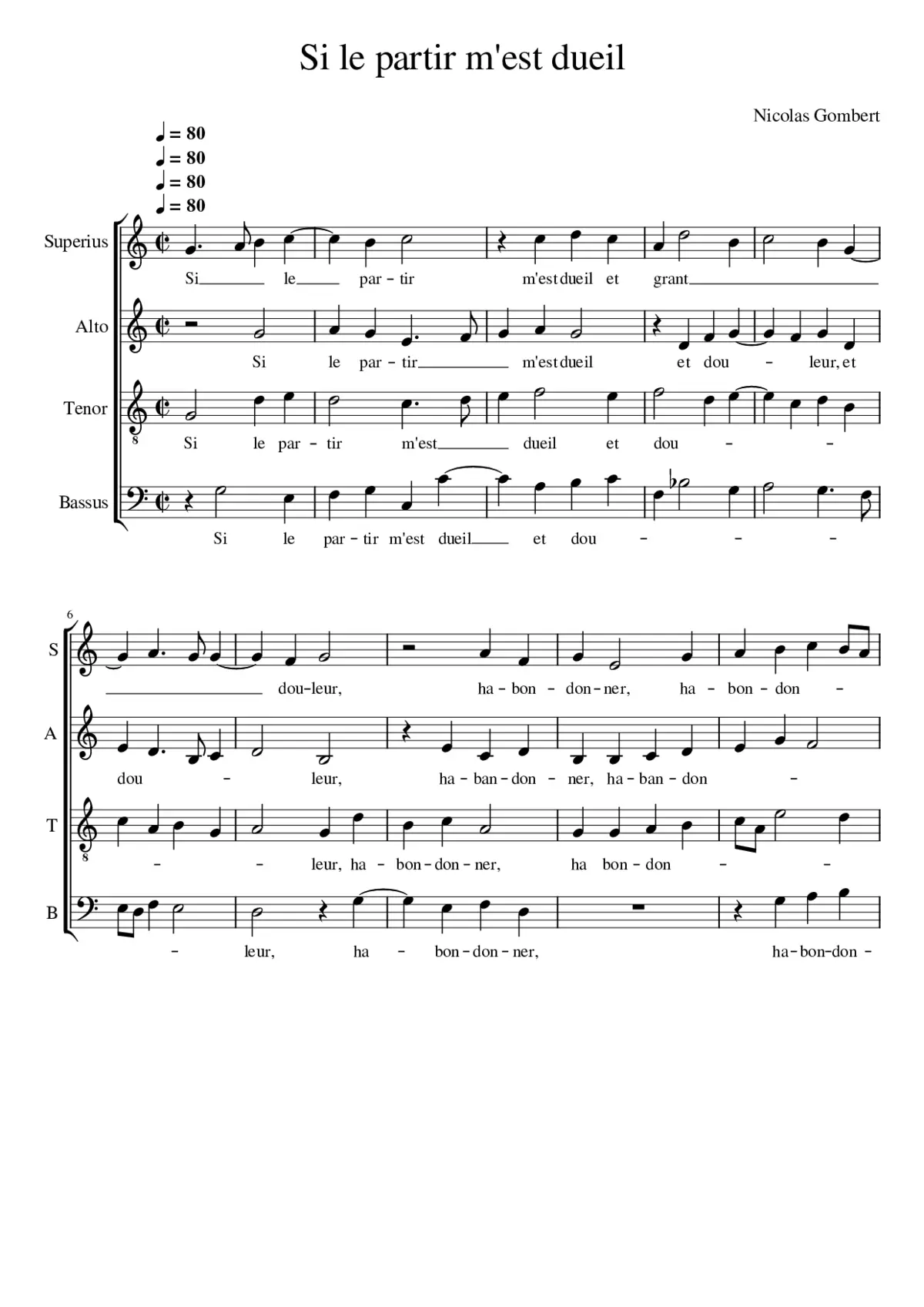 Si le partir m' est dueil - Page 1