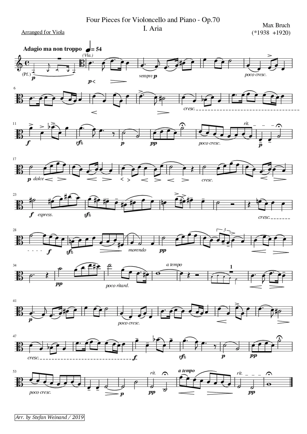Bruch Max / Aria / from: 4 Pieces for Violoncello & Piano / Arranged for Viola - Page 1