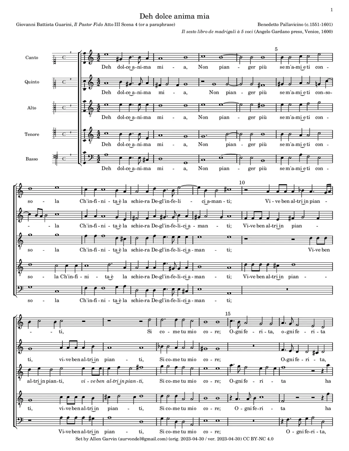 Deh dolce anima mia - Page 1