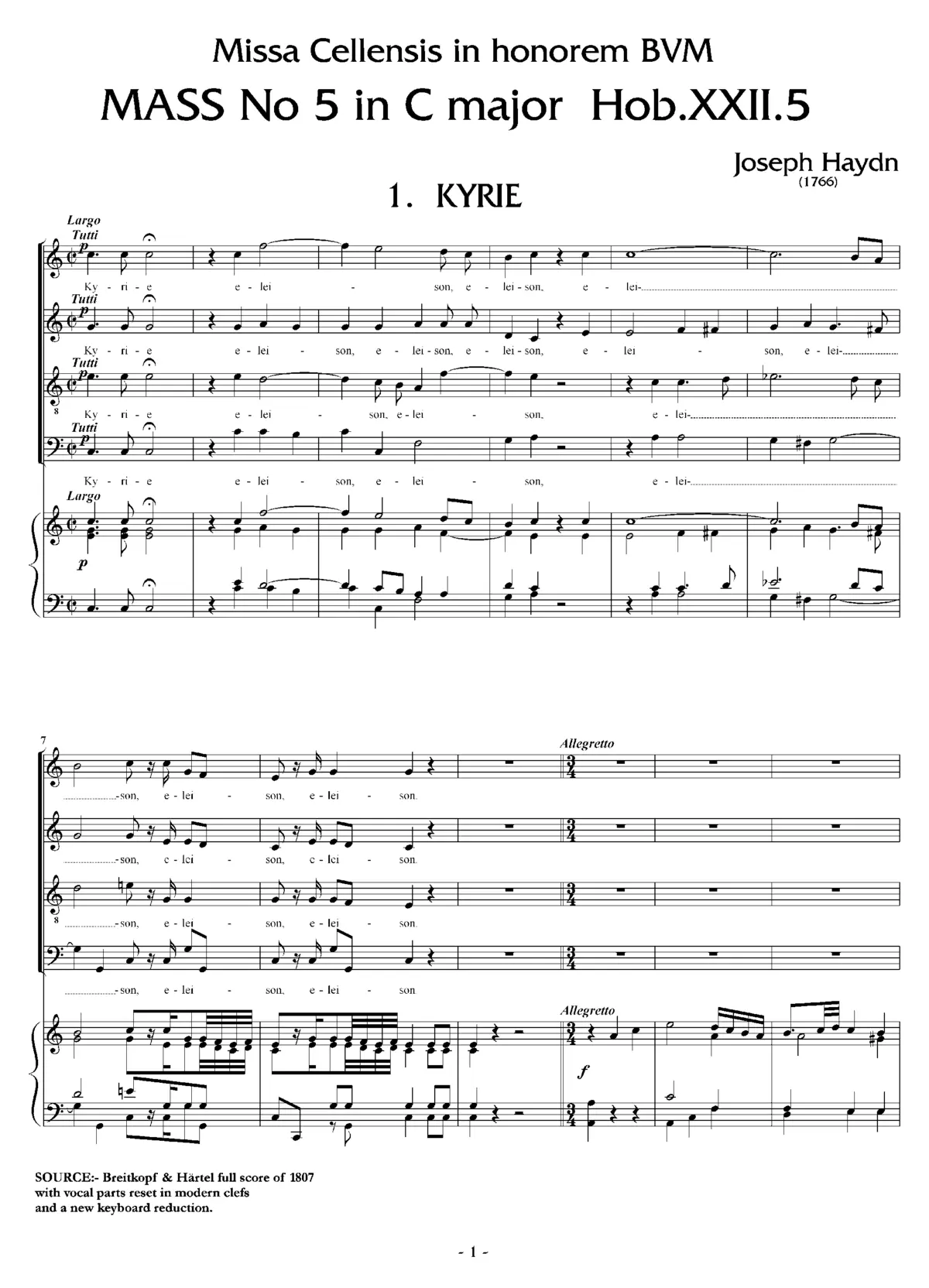 Missa Cellensis in honorem BVM, (Mass No. 5) - Page 1
