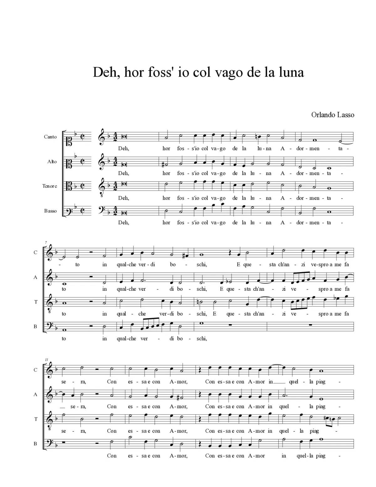 Deh, hor foss' io col vago de la luna - Page 1