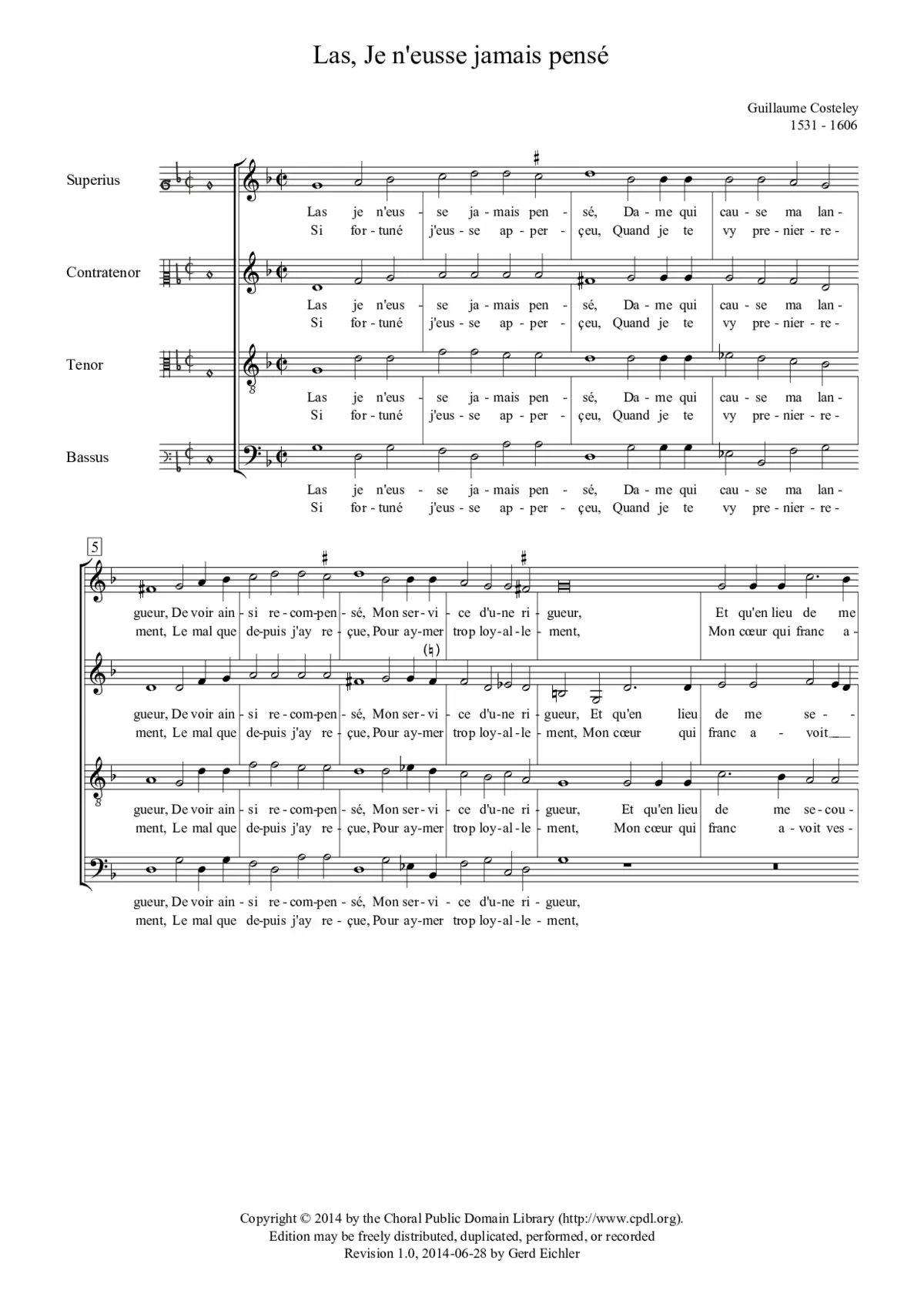 Las, Je n'eusse jamais pensé - Page 1