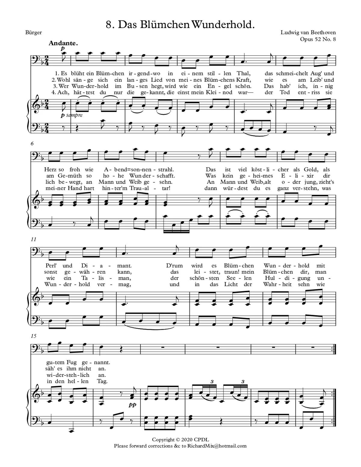 Das Blümchen Wunderhold, Op. 52 No. 8 - Page 1