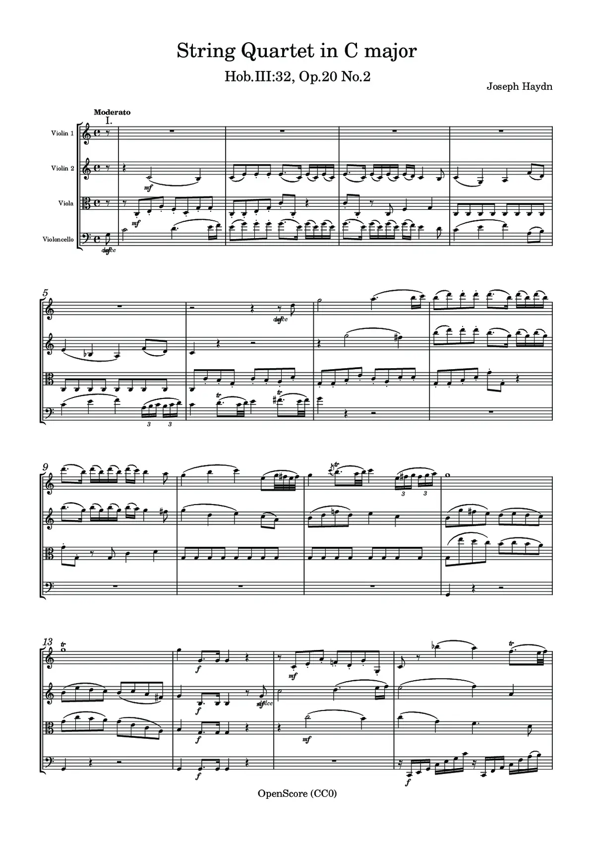 String Quartet in C major, Hob.III:32, Op.20 No.2 - Page 1