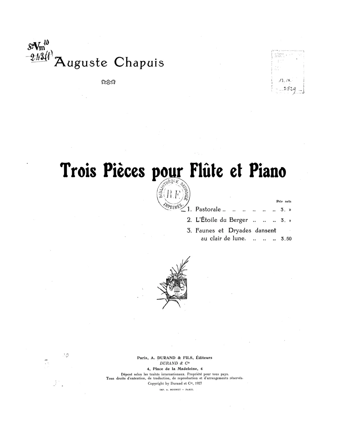 Trois pièces pour flûte et piano - Page 1