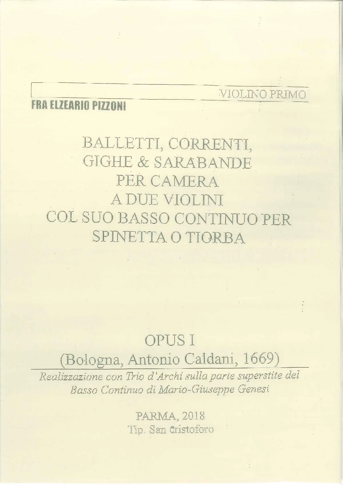 Balletti, Correnti, Gighe & Sarabande per Camera a Due Violini col suo Basso Continuo per Spinetta o Tiorba - Page 1