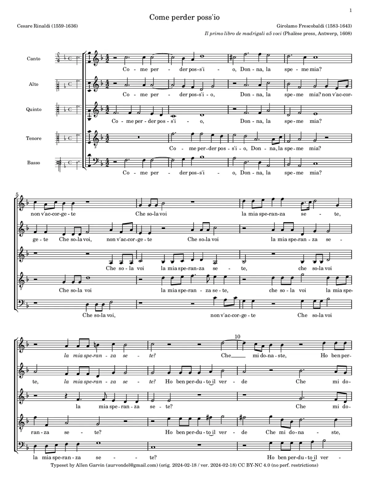 Come perder poss'io - Page 1