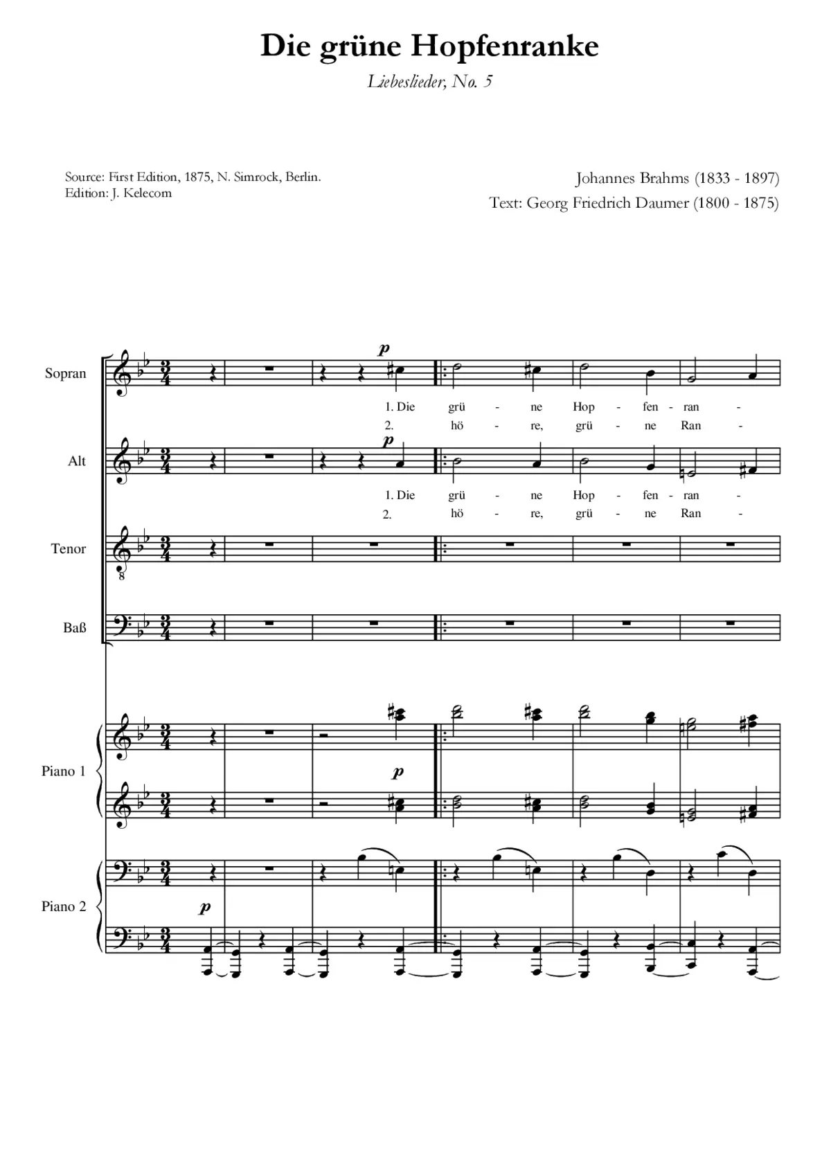 Die grüne Hopfenranke, Op. 52, No. 5 - Page 1