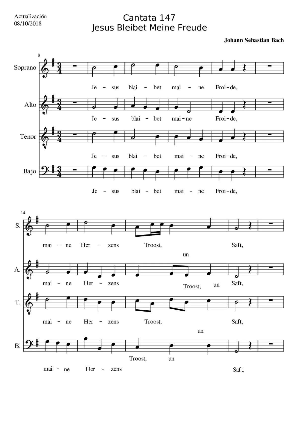 Herz und Mund und Tat und Leben BWV 147 - Page 1