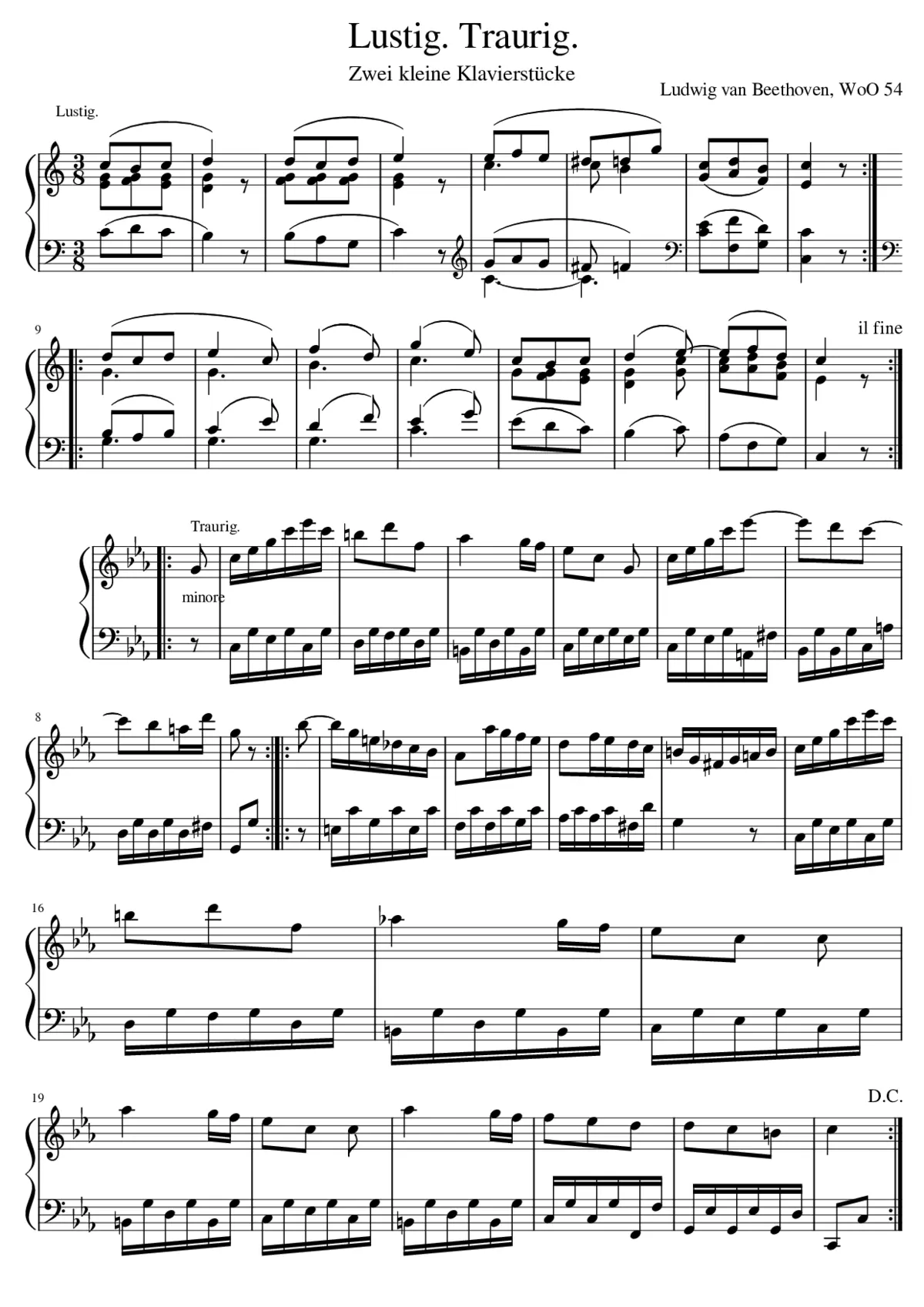 Ludwig van Beethoven: Zwei kleine Klavierstücke Lustig. Traurig. WoO 54 - Page 1
