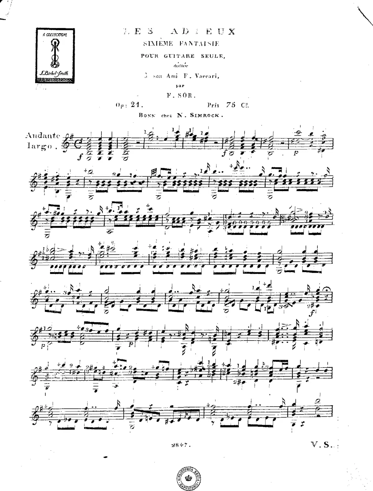 Les Adieux, sixième fantaisie pour Guitare - Page 1