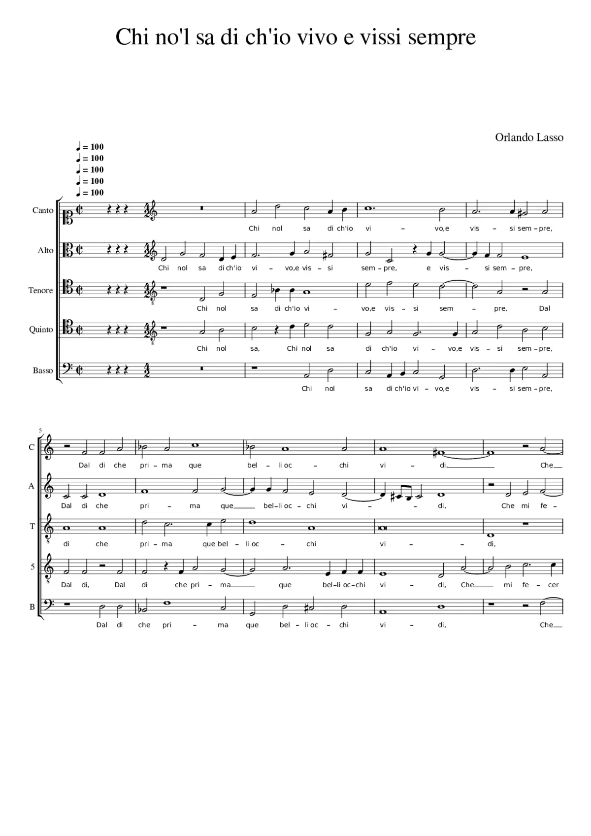 Chi no'l sa di ch'io vivo e vissi sempre - Page 1